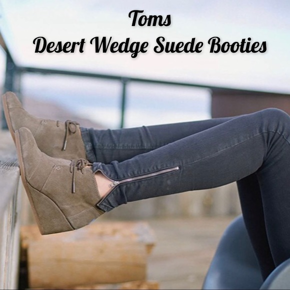 TOMS Taupe Suede Desert Wedge Booties, Size 7 - Picture 1 of 16
